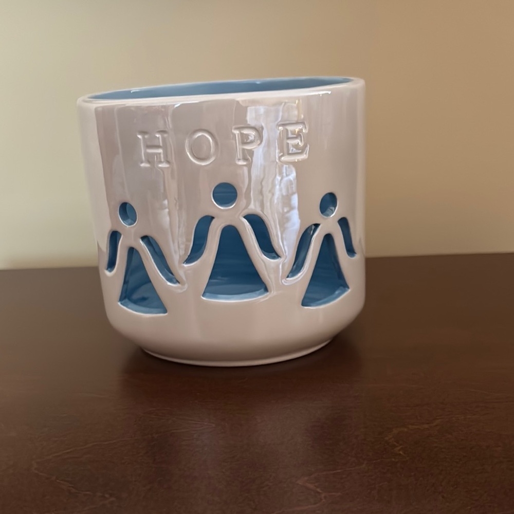 White Candle Holder with Blue Interior